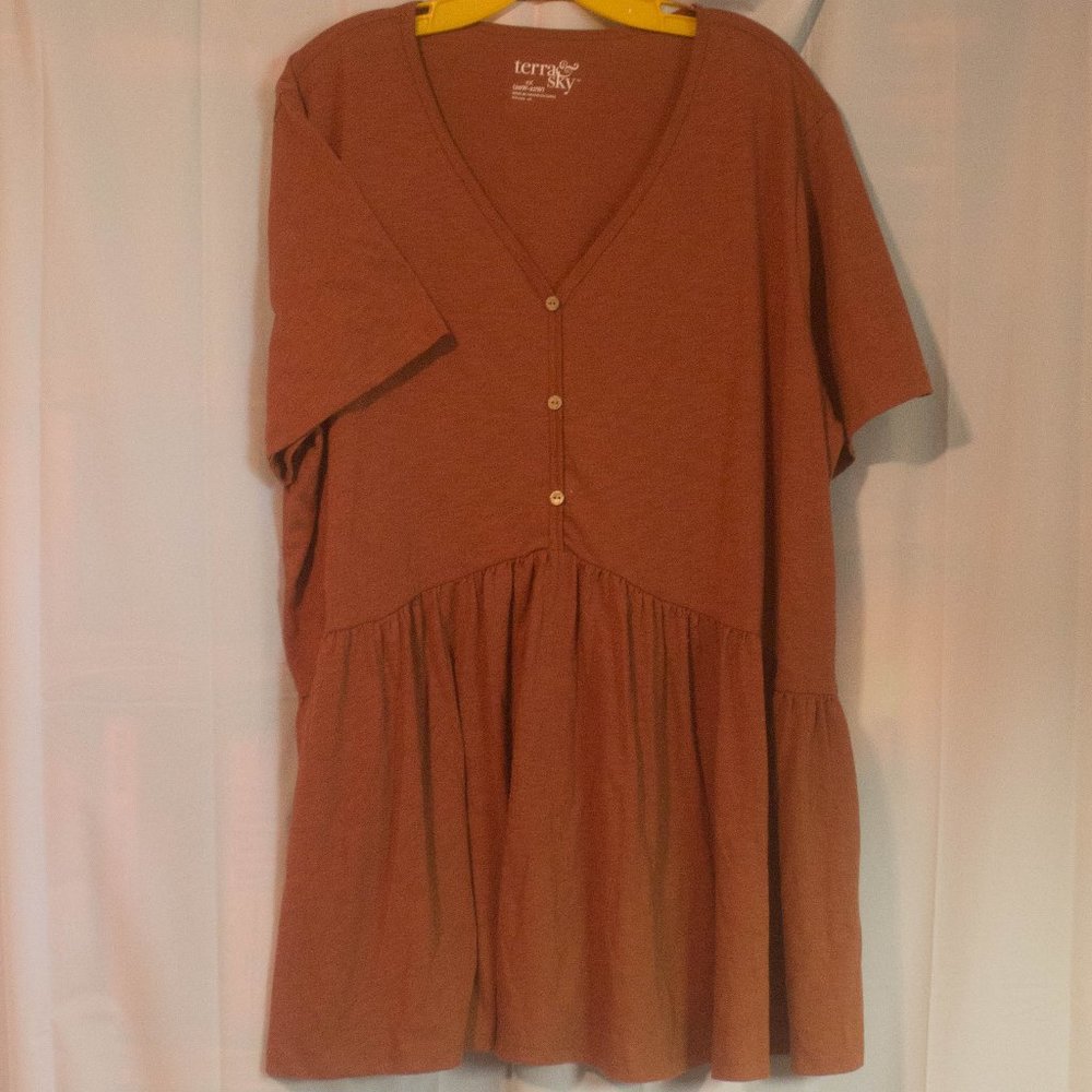 Terra and Sky Burnt Orange Tunic Shirt 2X